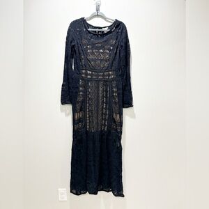 SUNDANCE • Women’s NWOT Roslyn Black Lace Sheer Maxi Dress With Slip Size 2